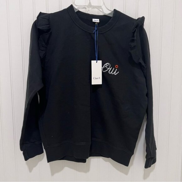 Clare V Black Oui S Ruffle Sweatshirt NWT - Picture 2 of 7